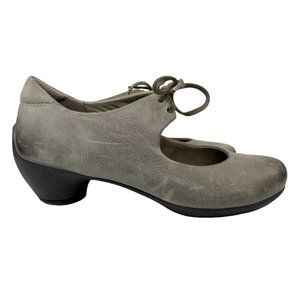 Ecco Women's Sculptured Gray Leather Lace-Up Mary Jane Heels Size EU 37/US 6.5-7